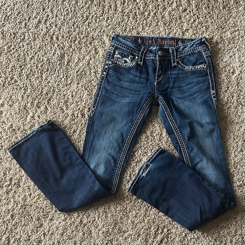 Rock Revival Women's Indigo Bootcut Jeans with Contrast Stitching